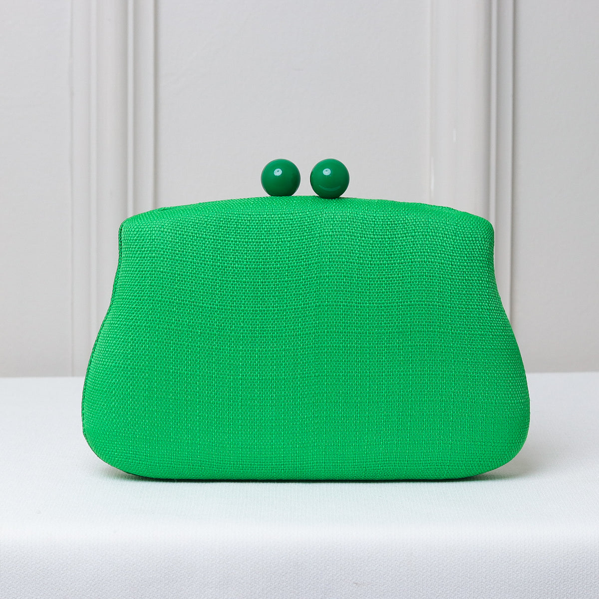 CLUTCH VERDE TECIDO LINHO FORMATO RETANGULAR PONTA FECHO DUPLO ESFERA