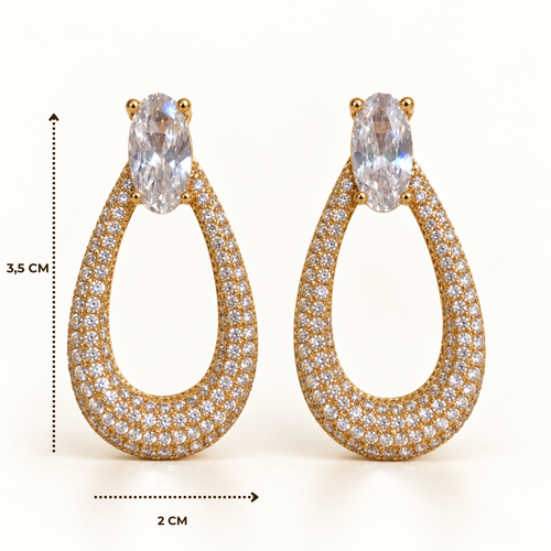 BRINCO FESTA DOURADO CRAVEJADO BASE ZIRCÔNIA OVAL