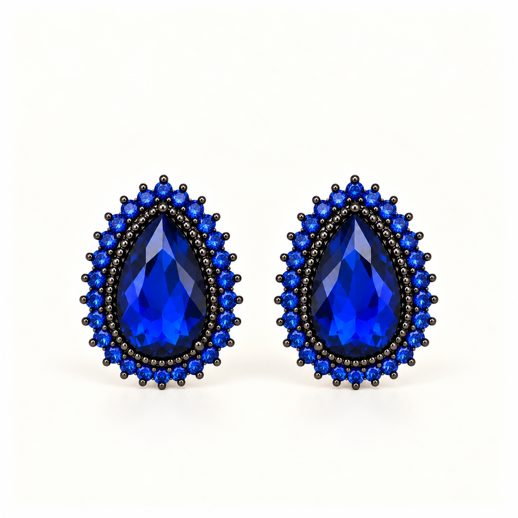 BRINCO FESTA AZUL CRISTAL CRAVEJADO GOTA