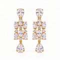 BRINCO FESTA DOURADO ZIRCÔNIA GOTA CASCATA TRIPLA