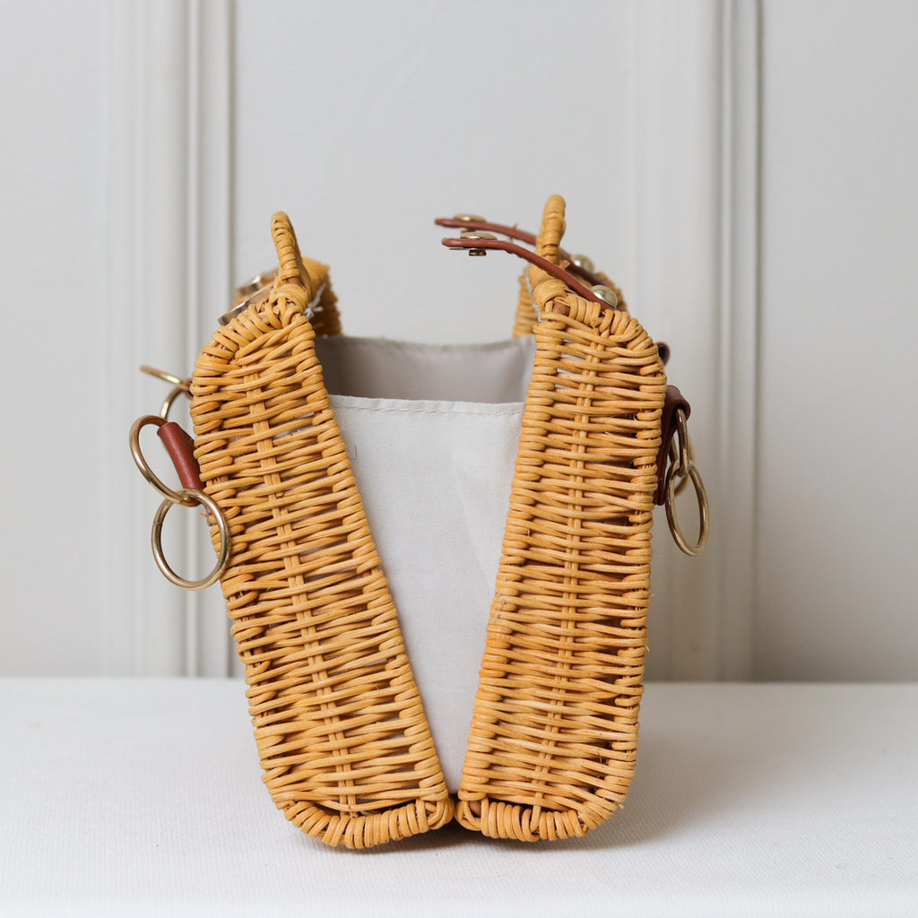 CLUTCH PALHA NUDE TRAMA ALÇA BAMBU RETANGULAR