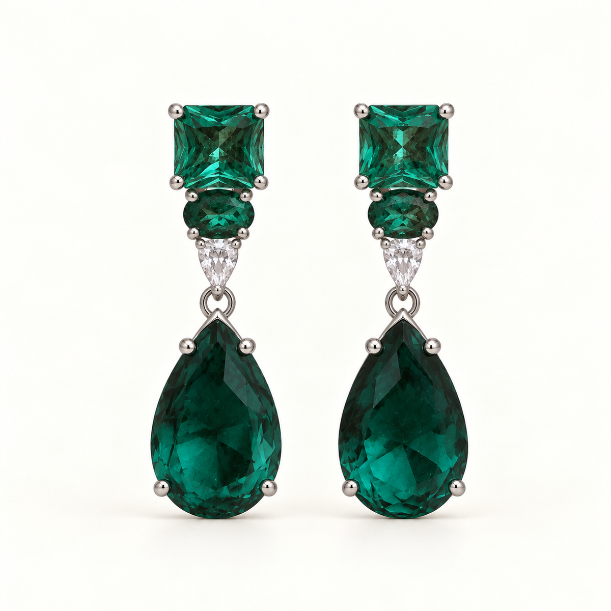 BRINCO FESTA TURQUESA GOTA ZIRCONIA QUADRADA E OVAL