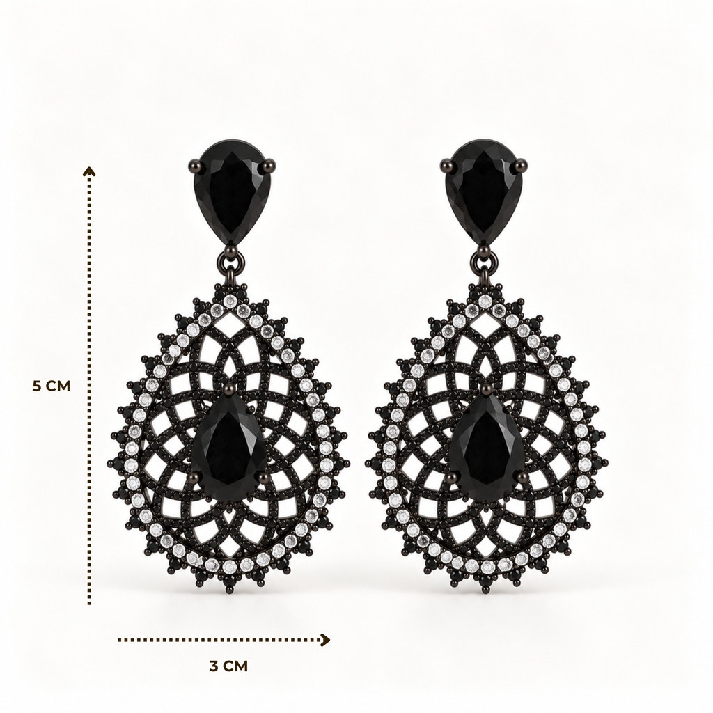 BRINCO FESTA PRETO GOTA CRAVEJADO ZIRCÔNIA VAZADO