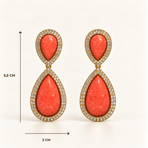 BRINCO FESTA LARANJA CORAL LUXO CRISTAL CRAVEJADO GOTA