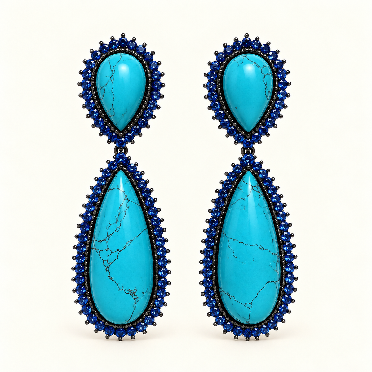 BRINCO FESTA AZUL CRISTAL GOTA CRAVEJADO