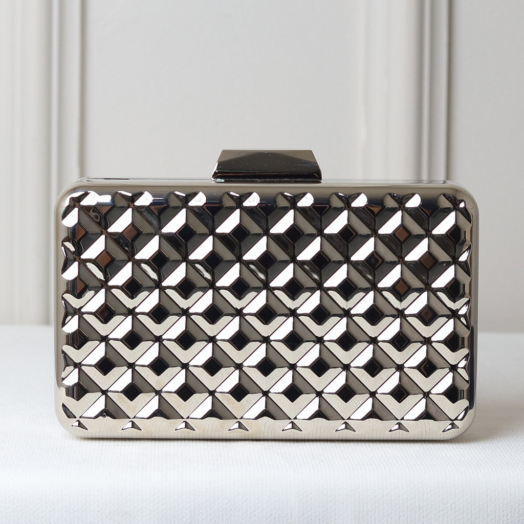 CLUTCH METALIZADA GEOMETRICA QUADRICULADA FORMATO RETANGULAR