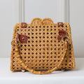 CLUTCH PALHA NUDE TRAMA ALÇA BAMBU RETANGULAR