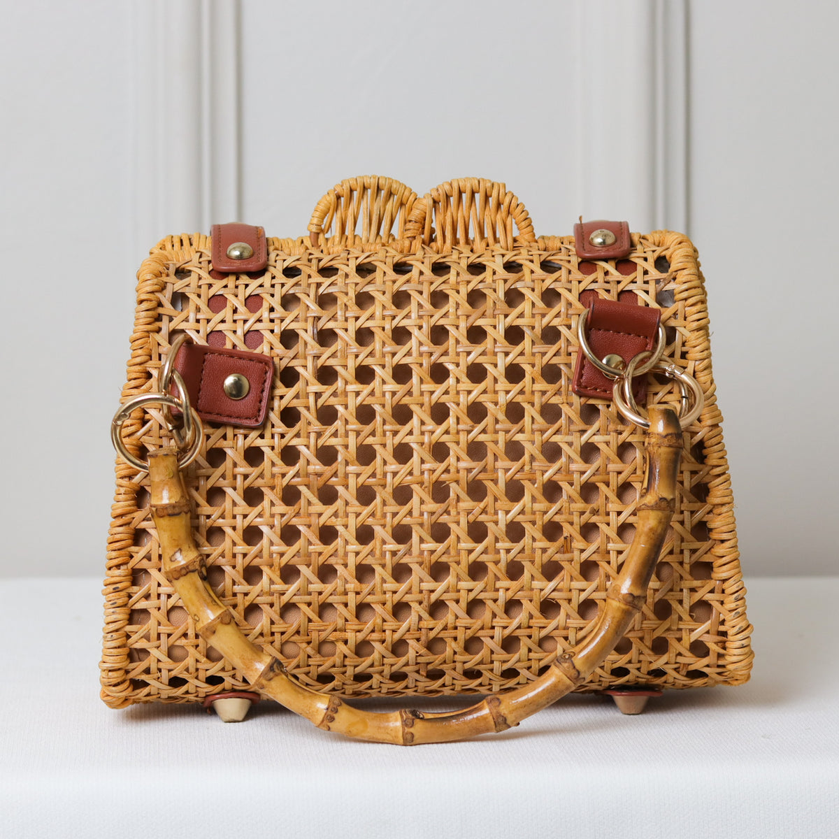 CLUTCH PALHA NUDE TRAMA ALÇA BAMBU RETANGULAR