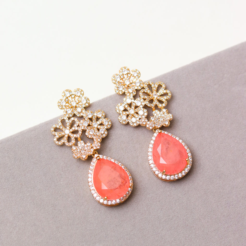 BRINCO FESTA LARANJA CORAL CRAVEJADO FLOR