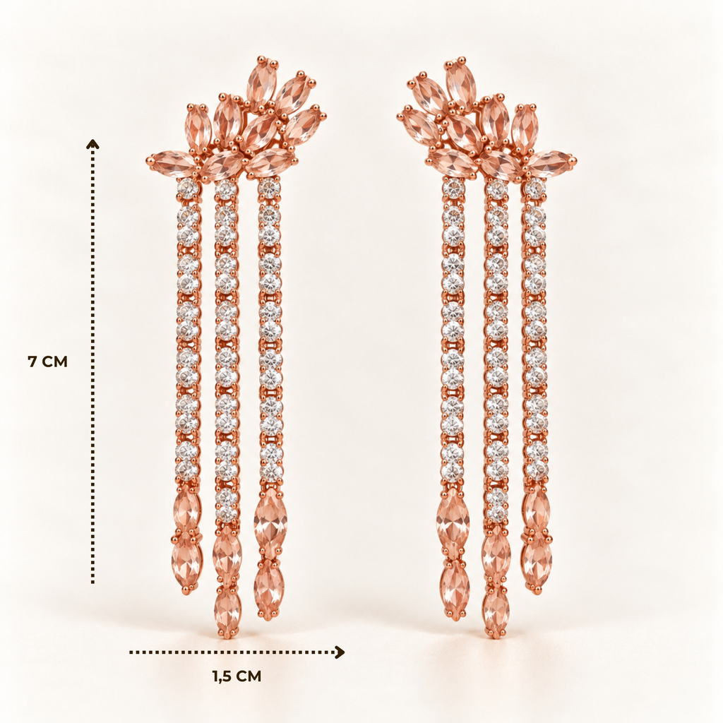 BRINCO FESTA ROSÉ CASCATA TRIPLA ZIRCONIAS
