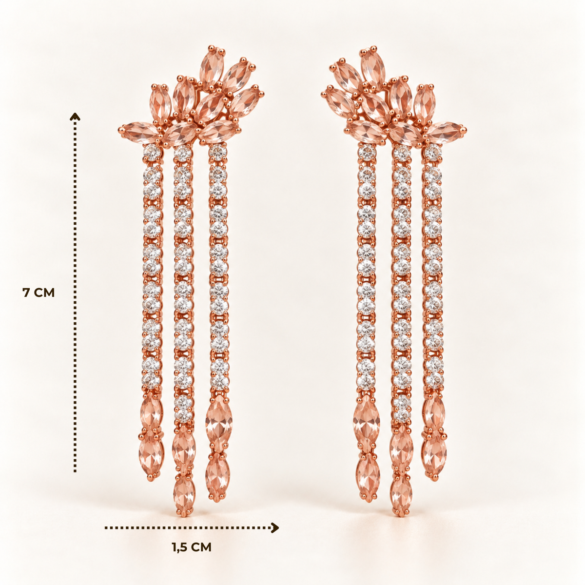 BRINCO FESTA ROSÉ CASCATA TRIPLA ZIRCONIAS