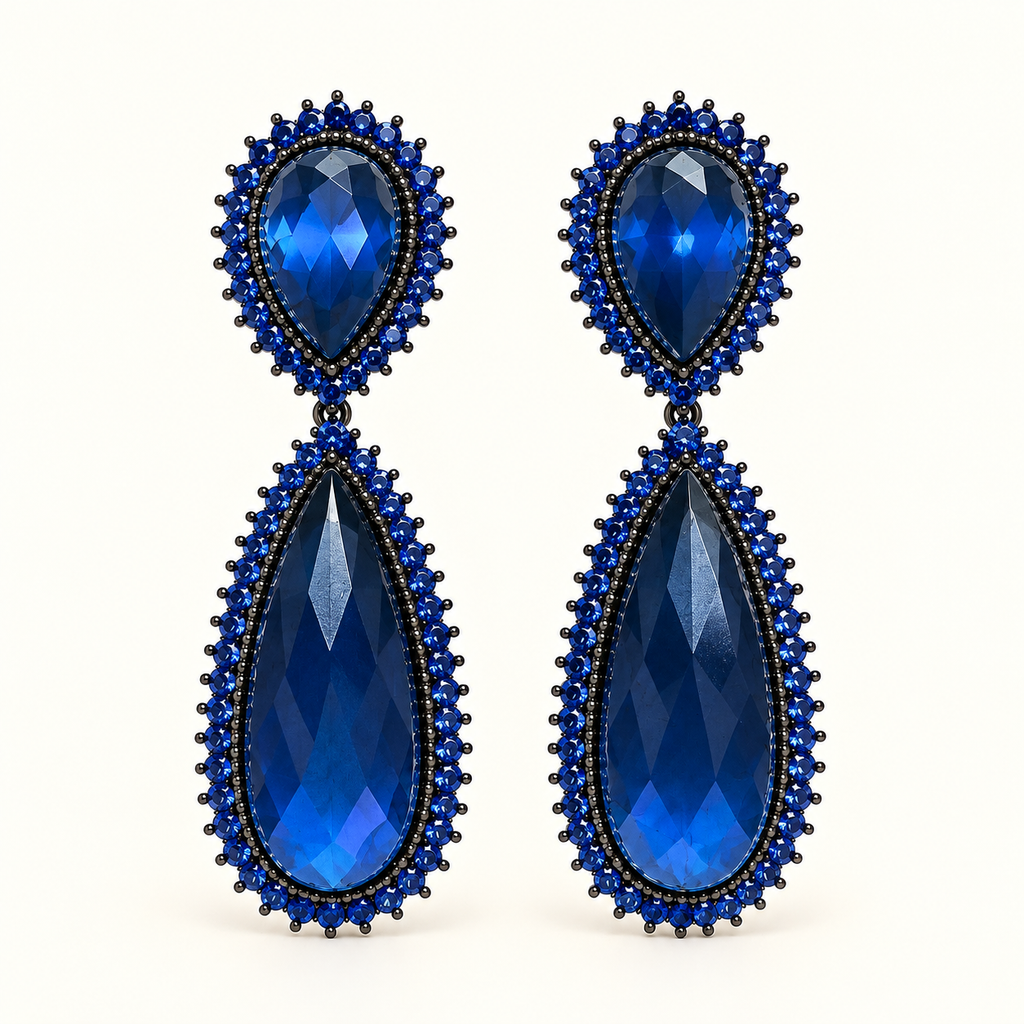 BRINCO FESTA AZUL CRISTAL CRAVEJADO GOTA