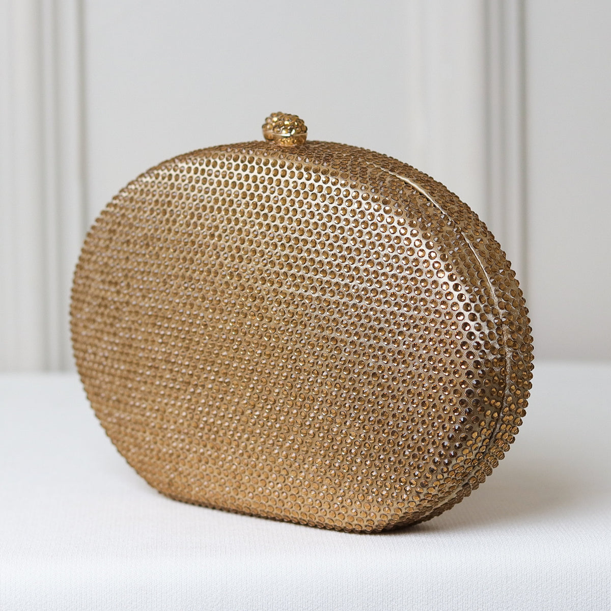 CLUTCH BRILHO STRASS FORMATO OVAL FECHO ESFERA DUPLA