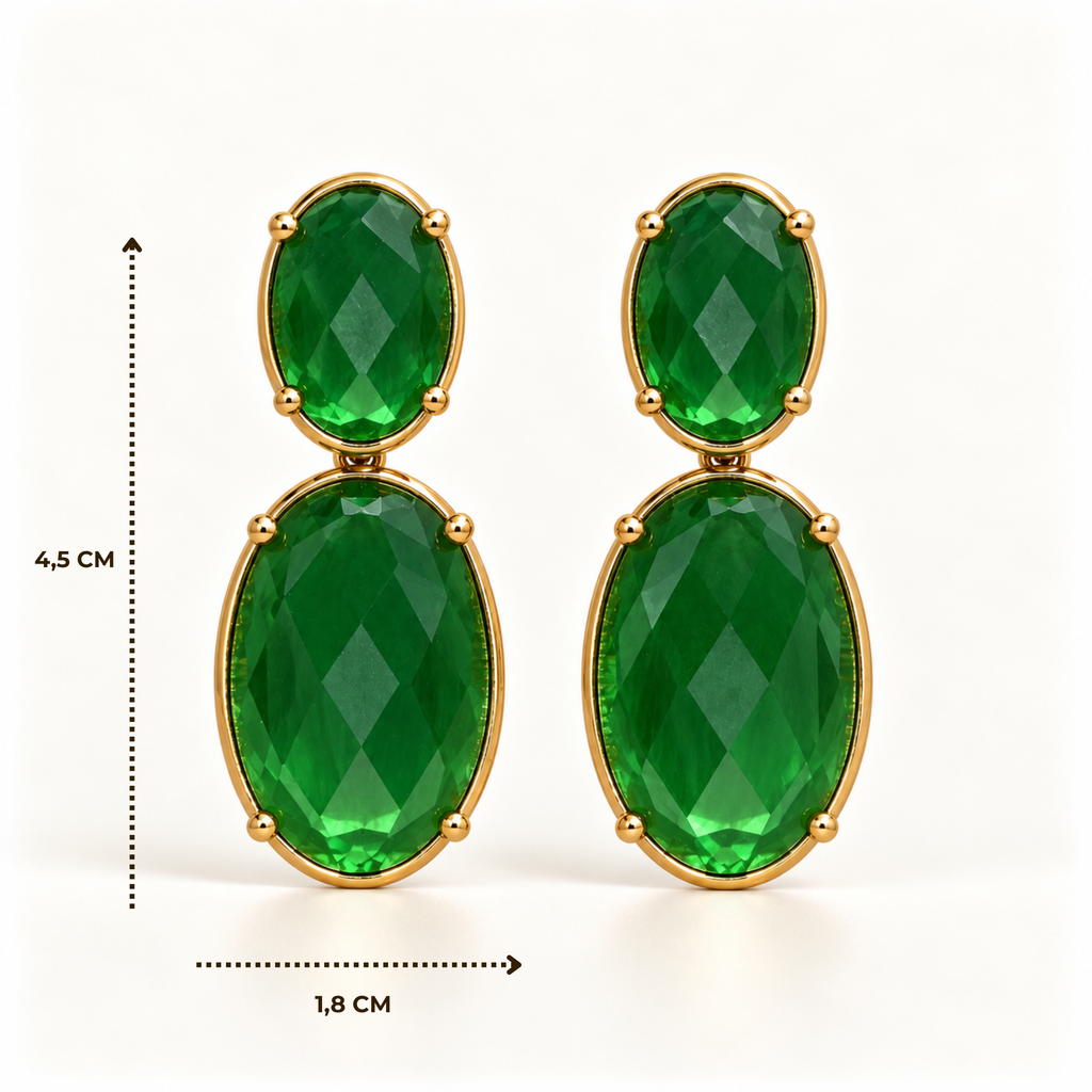 BRINCO FESTA VERDE CRISTAL FORMATO OVAL LISO LADO