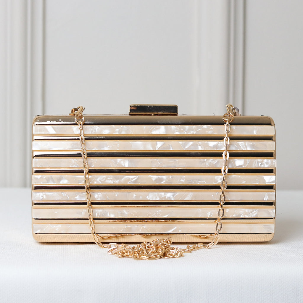 CLUTCH MADREPEROLA NUDE LINHAS FRENTE ACRILICO RETANGULAR