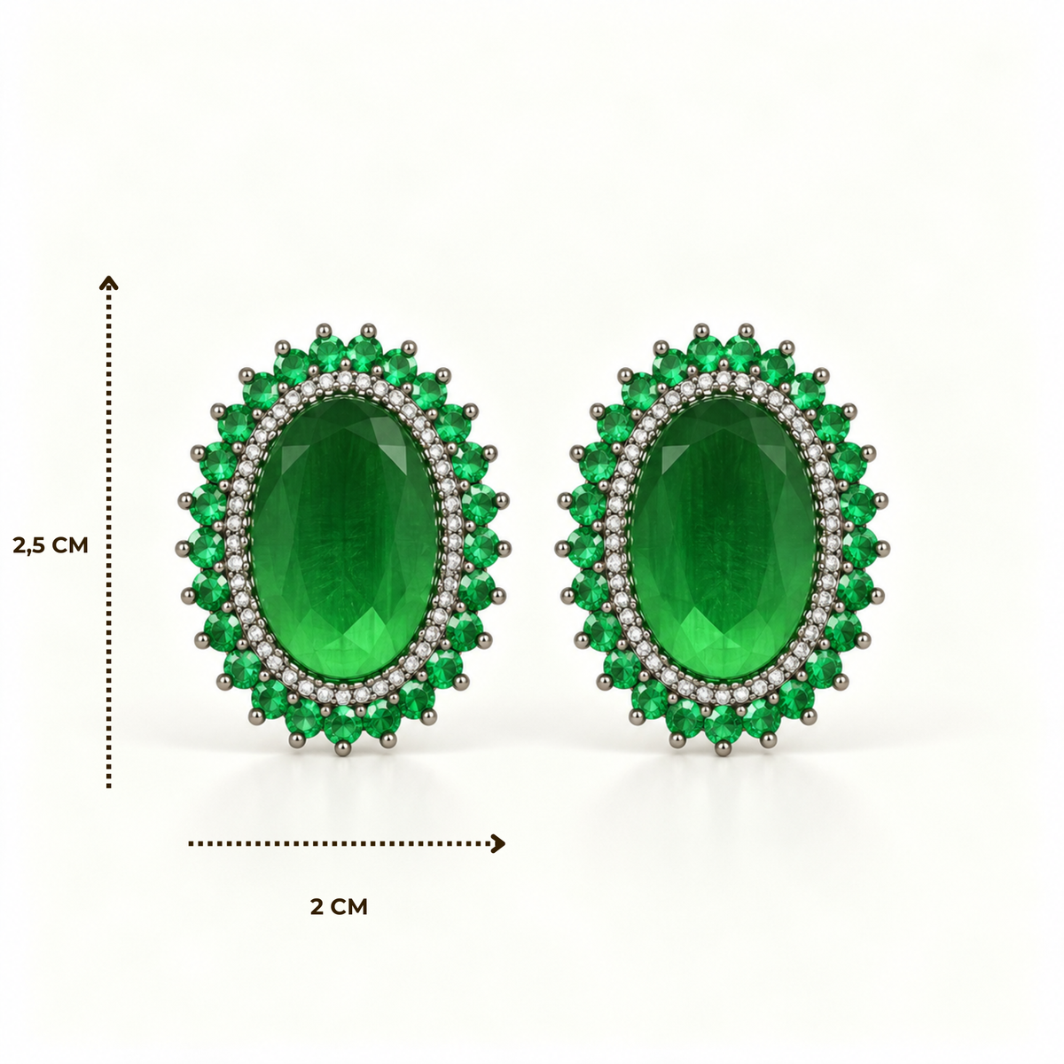 BRINCO FESTA VERDE CRISTAL FIXO OVAL CRAVEJADO MICRO ZIRCÔNIA