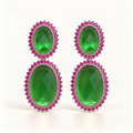 BRINCO FESTA VERDE CRISTAL CLARO LUXO OVAL CRAVEJADO
