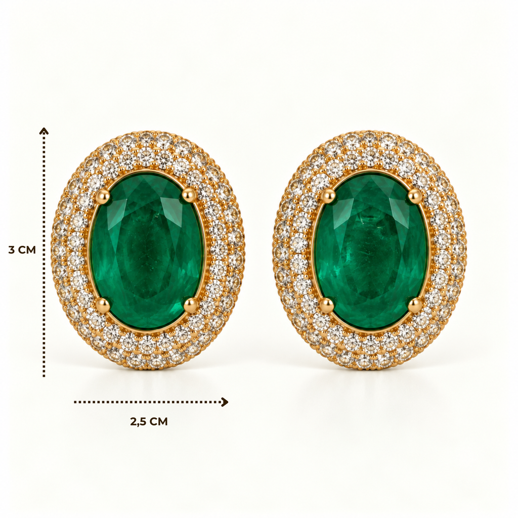BRINCO FESTA VERDE CRAVEJADO FORMATO OVAL ZIRCONIA