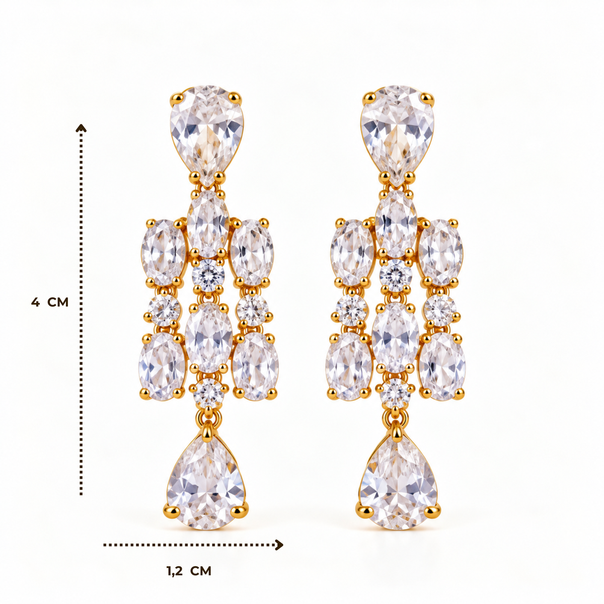 BRINCO FESTA DOURADO ZIRCÔNIA GOTA CASCATA TRIPLA