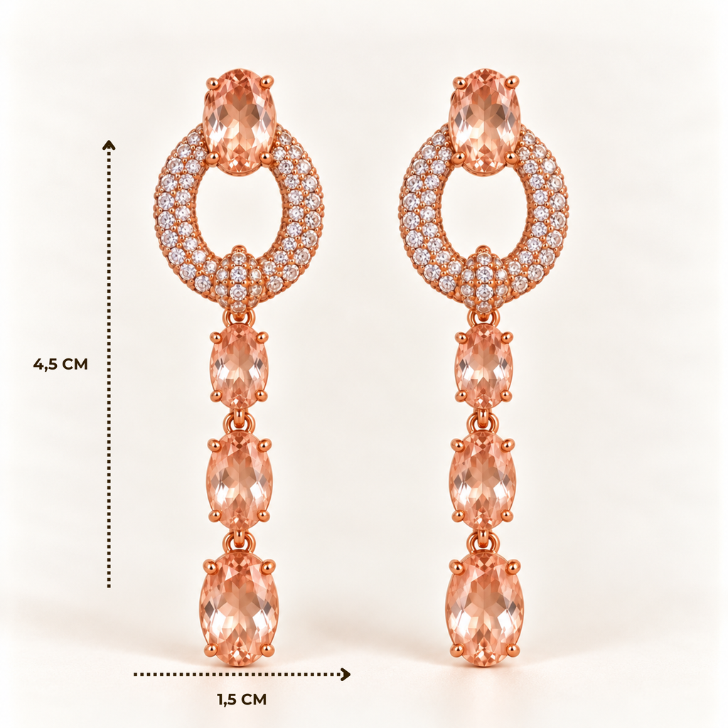 BRINCO FESTA ROSÉ CRAVEJADO OVAL VAZADO ZIRÔNIAS TRIPLA