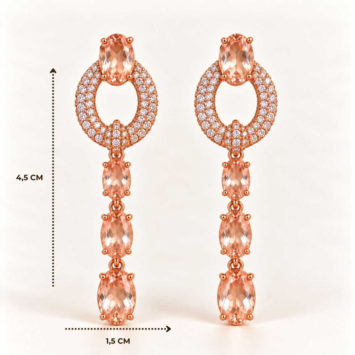 BRINCO FESTA ROSÉ CRAVEJADO OVAL VAZADO ZIRÔNIAS TRIPLA