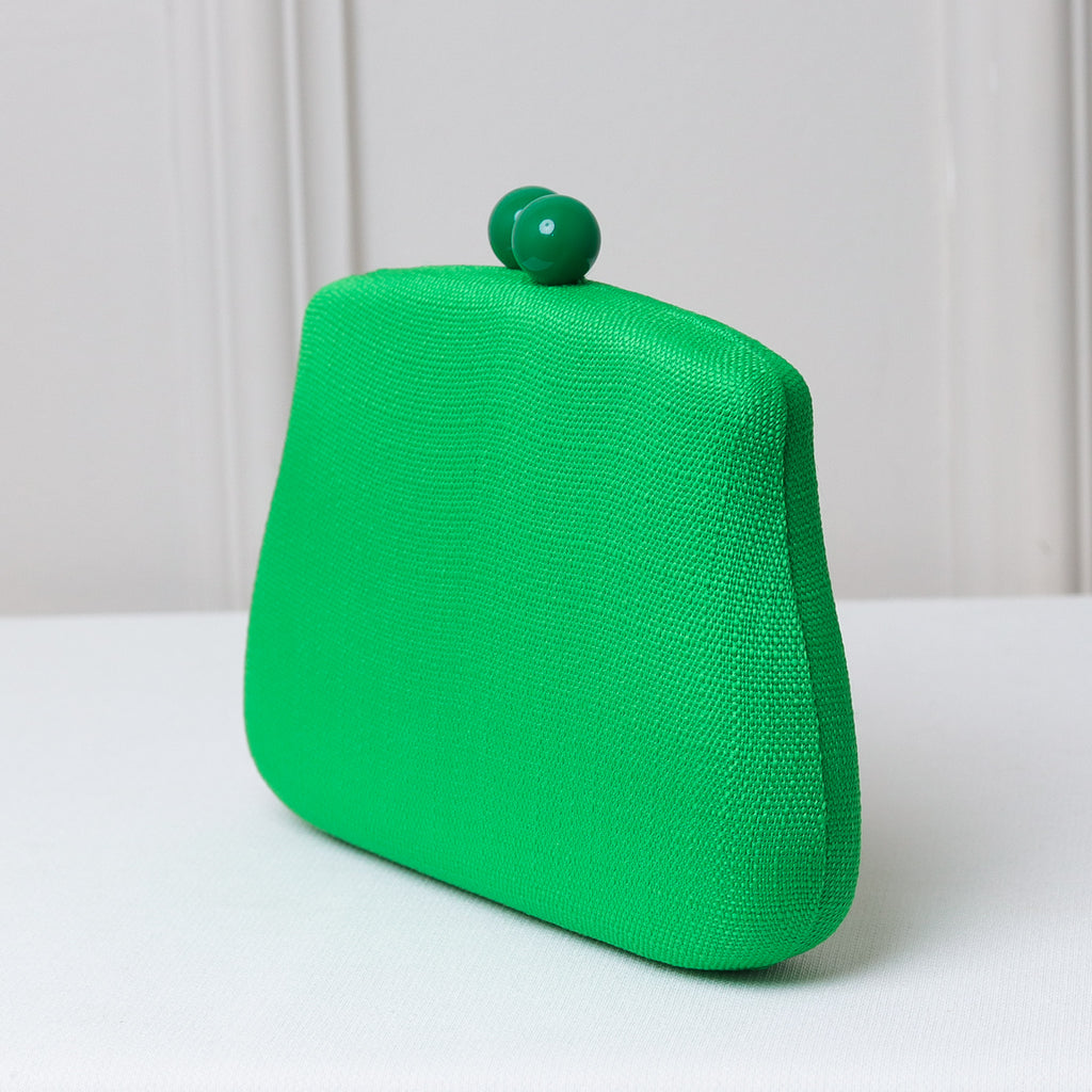 CLUTCH VERDE TECIDO LINHO FORMATO RETANGULAR PONTA FECHO DUPLO ESFERA