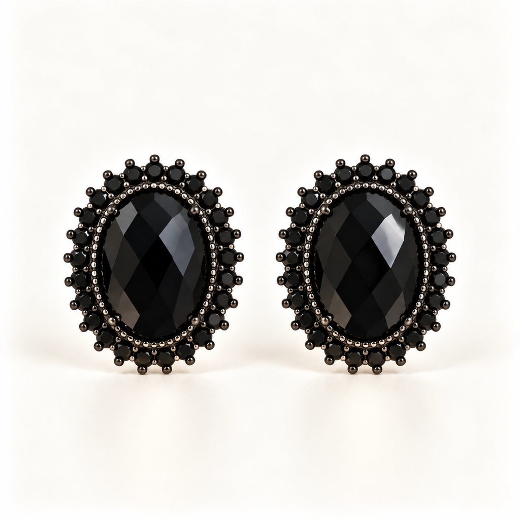 BRINCO FESTA PRETO CRISTAL OVAL CRAVEJADO ZIRCÔNIA