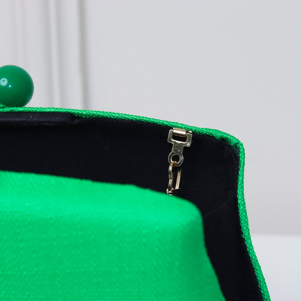 CLUTCH VERDE TECIDO LINHO FORMATO RETANGULAR PONTA FECHO DUPLO ESFERA