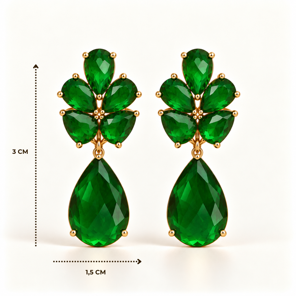 BRINCO FESTA VERDE ZIRCÔNIA GOTA BASE FLOR