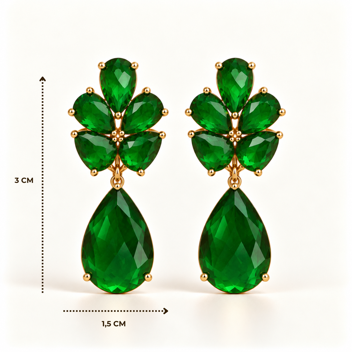 BRINCO FESTA VERDE ZIRCÔNIA GOTA BASE FLOR