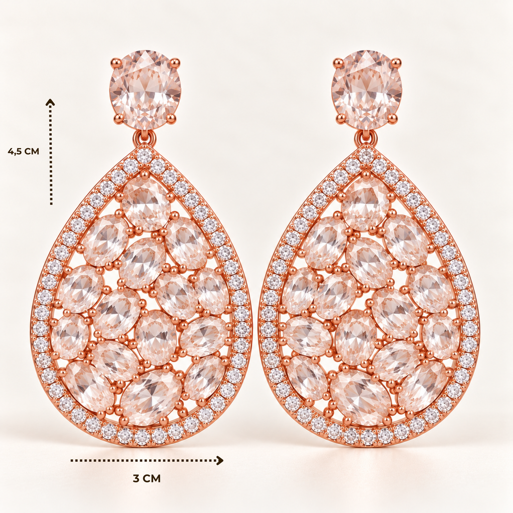 BRINCO FESTA ROSÉ GOTA ZIRCÔNIA VAZADO CRAVEJADO