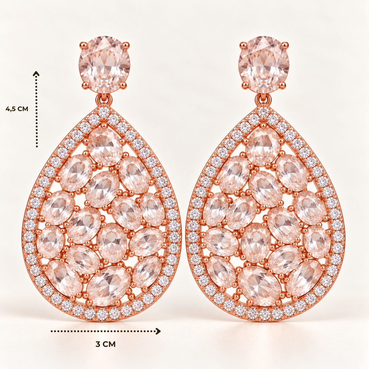 BRINCO FESTA ROSÉ GOTA ZIRCÔNIA VAZADO CRAVEJADO