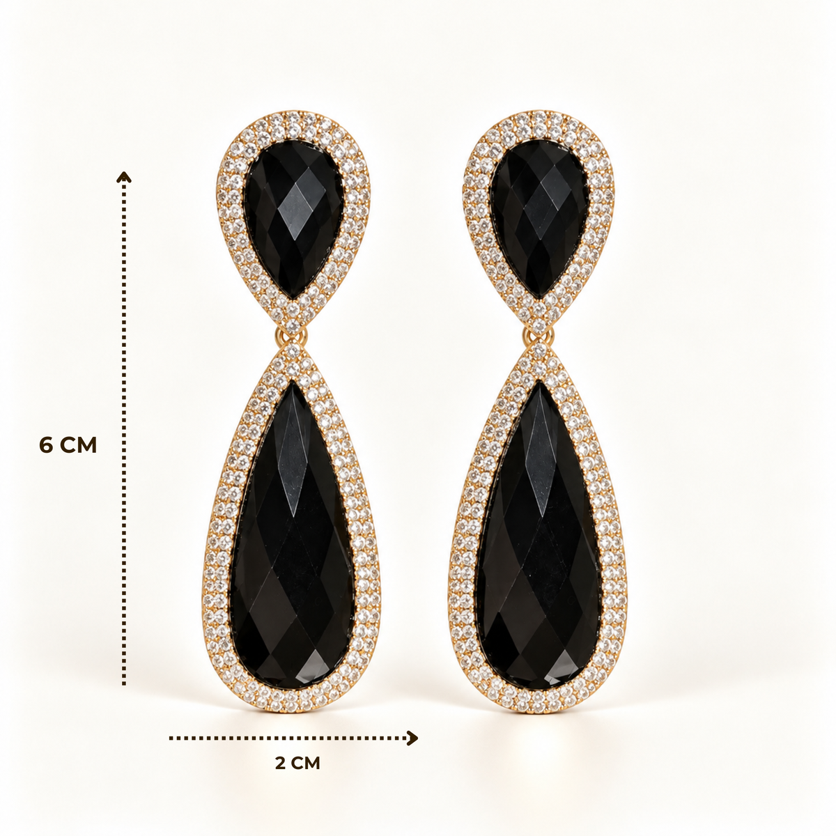 BRINCO FESTA PRETO LUXO CRISTAL GOTA CRAVEJADO DUPLO GOTA