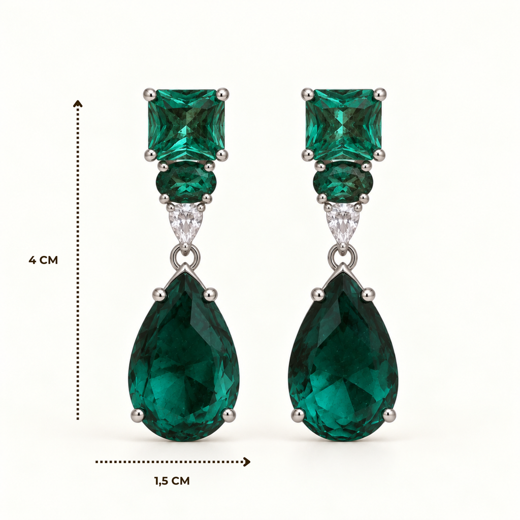 BRINCO FESTA TURQUESA GOTA ZIRCONIA QUADRADA E OVAL