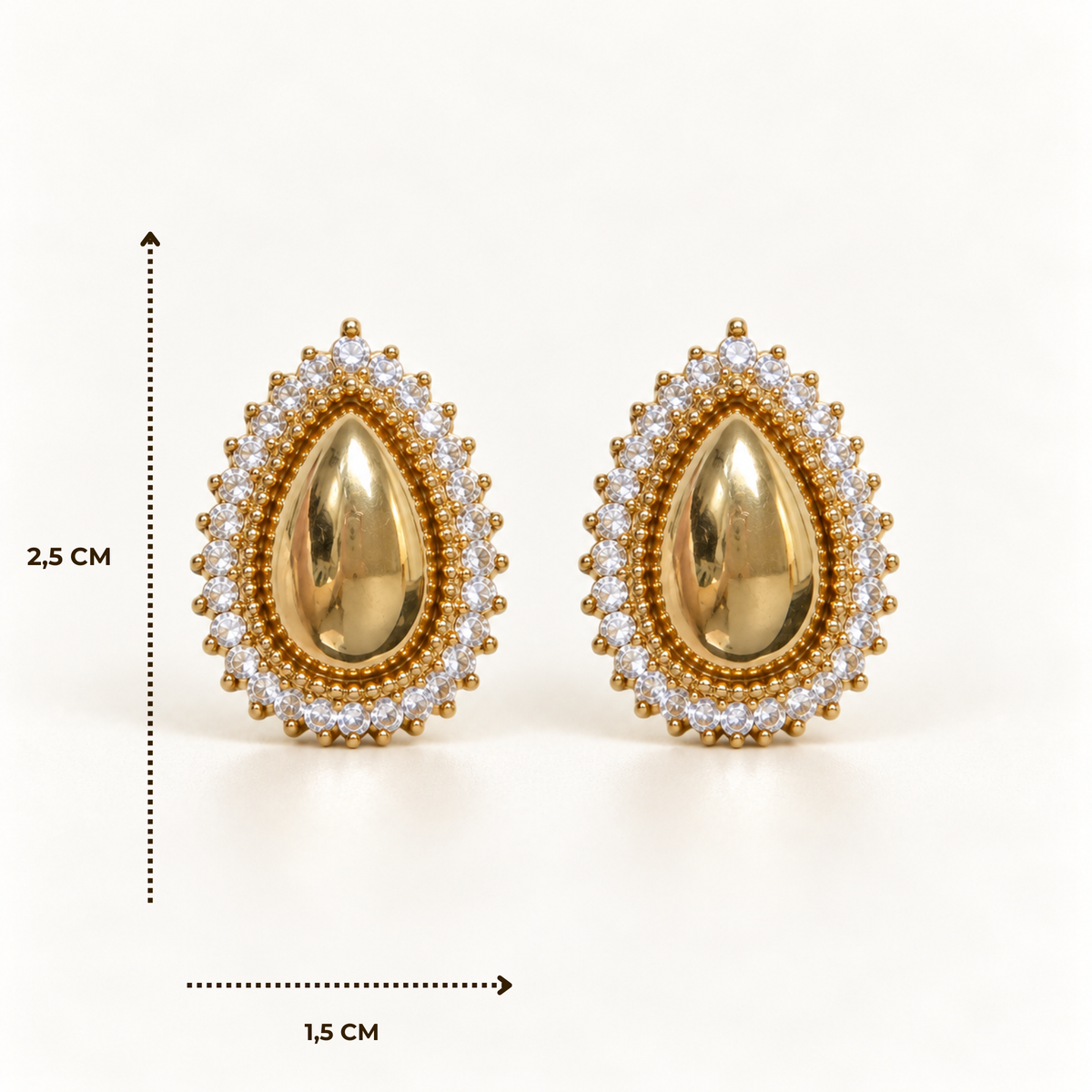 BRINCO FESTA DOURADO METALIZADO GOTA CRAVEJADO MICRO ZIRCÔNIA
