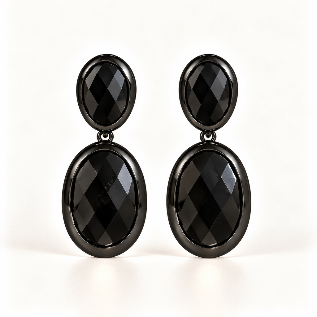 BRINCO FESTA PRETO CRISTAL LUXO OVAL