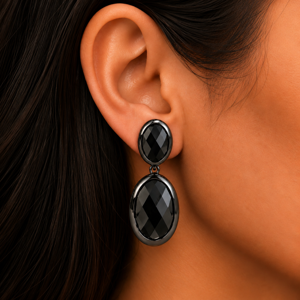 BRINCO FESTA PRETO CRISTAL LUXO OVAL