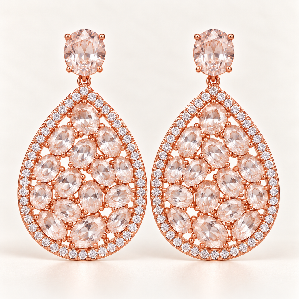 BRINCO FESTA ROSÉ GOTA ZIRCÔNIA VAZADO CRAVEJADO