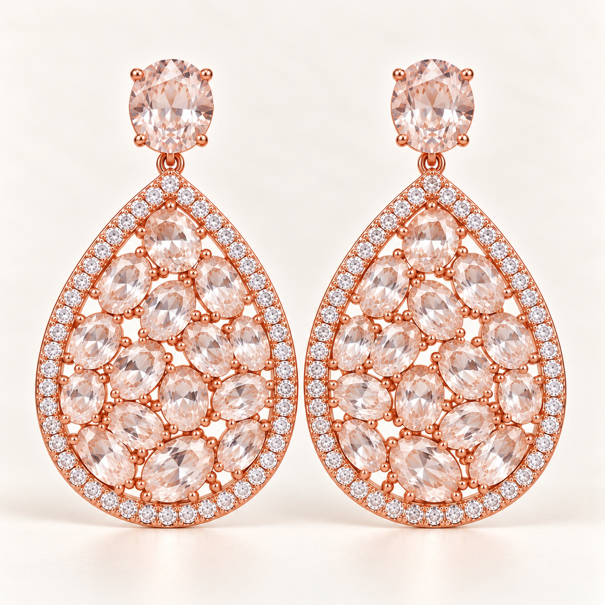 BRINCO FESTA ROSÉ GOTA ZIRCÔNIA VAZADO CRAVEJADO