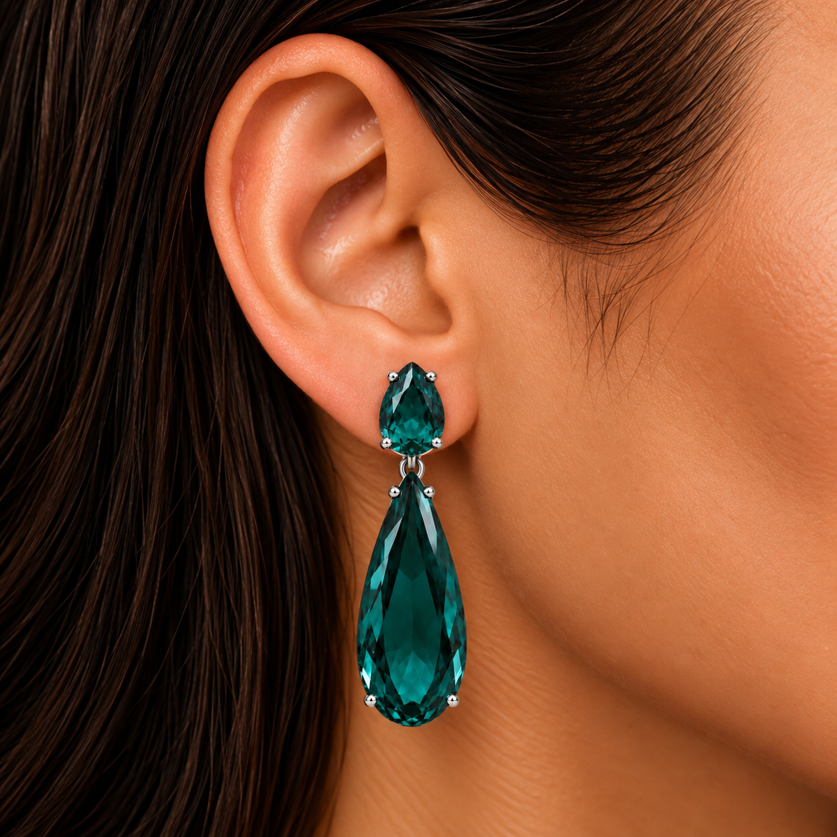 BRINCO FESTA TURQUESA GOTA ZIRCÔNIA