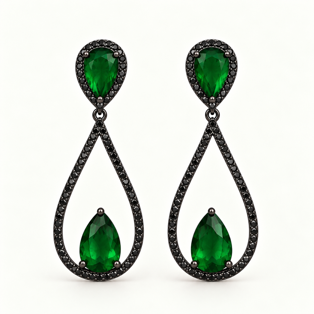 BRINCO FESTA VERDE CRAVEJADO LONGO VAZADO ZIRCÔNIA GOTA