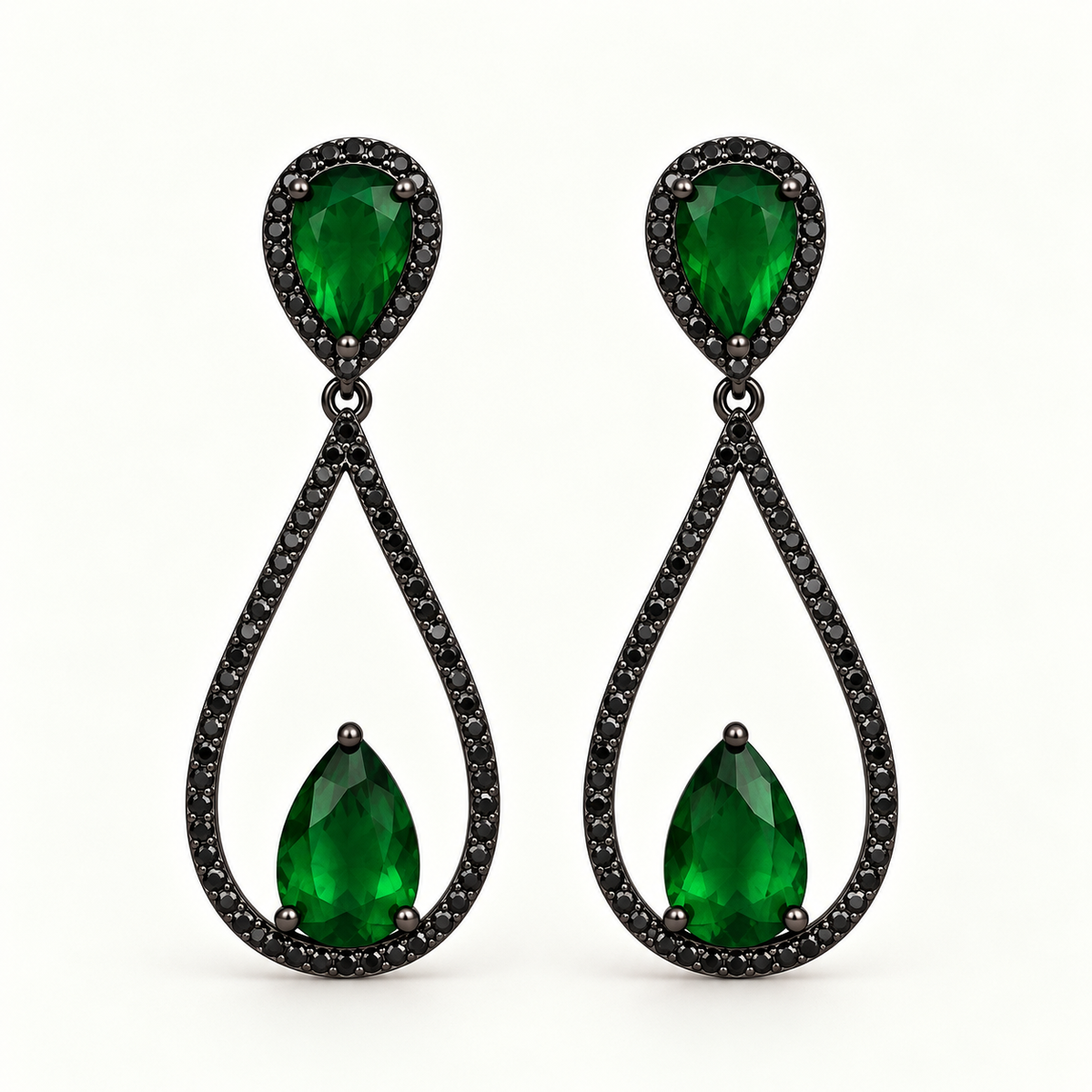 BRINCO FESTA VERDE CRAVEJADO LONGO VAZADO ZIRCÔNIA GOTA