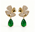 BRINCO FESTA VERDE CRAVEJADO ZIRCÔNIA GOTA BASE FLOR