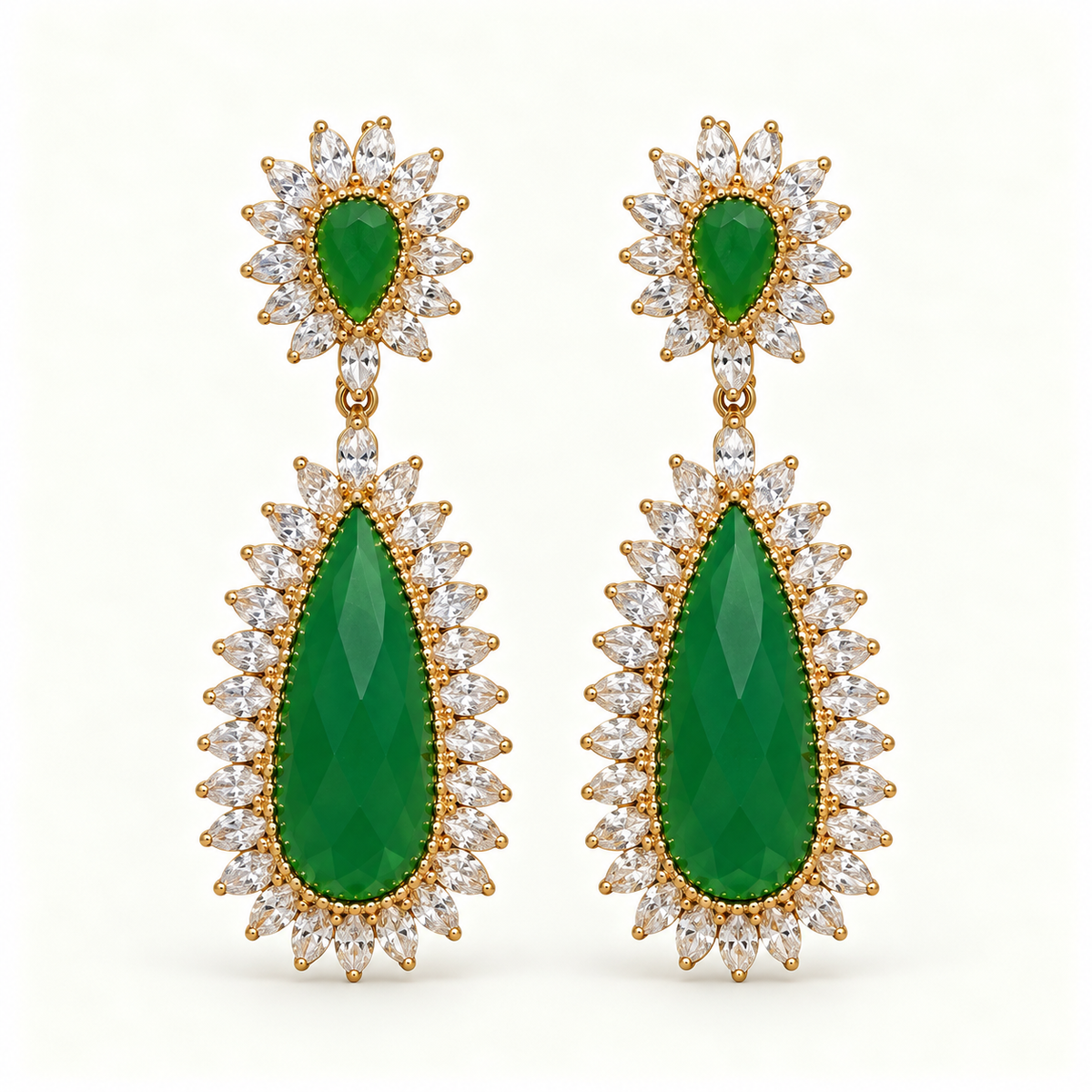 BRINCO FESTA VERDE CRISTAL LUXO CRAVEJADO GOTA
