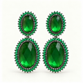 BRINCO FESTA VERDE CRISTAL LUXO CRAVEJADO FORMATO OVAL