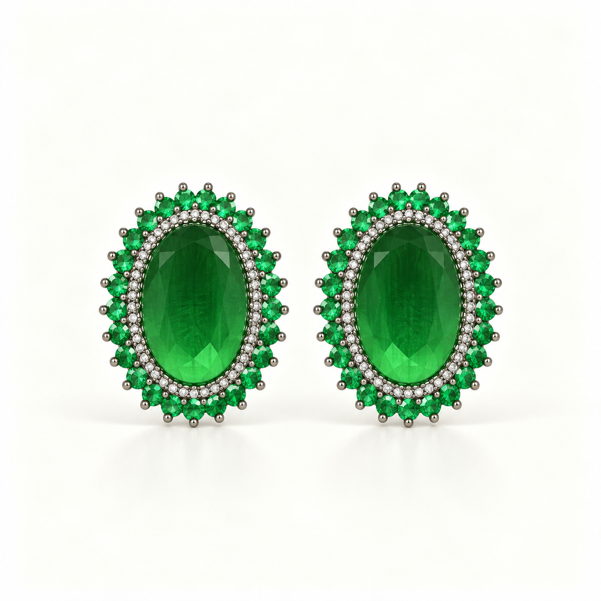 BRINCO FESTA VERDE CRISTAL FIXO OVAL CRAVEJADO MICRO ZIRCÔNIA