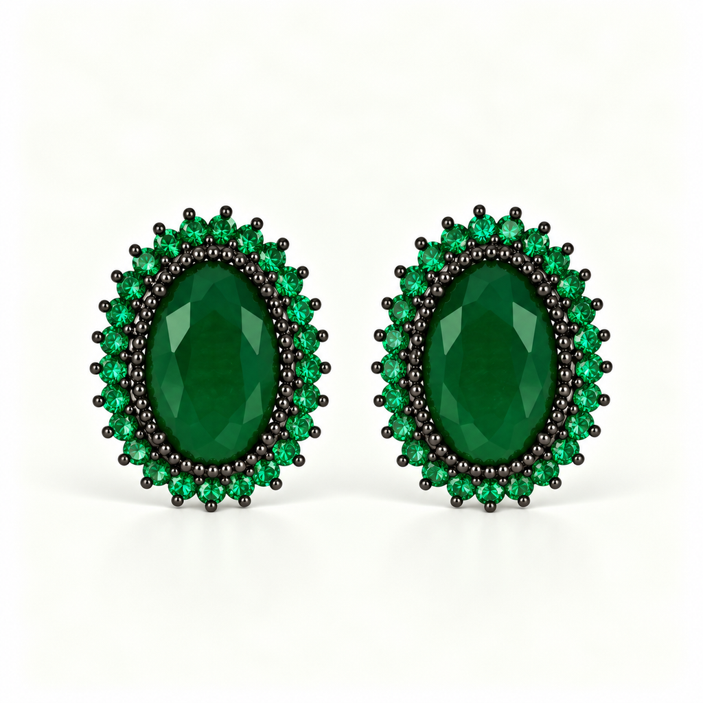 BRINCO FESTA VERDE CRISTAL FIXO OVAL CRAVEJADO MICRO ZIRCÔNIA