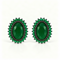 BRINCO FESTA VERDE CRISTAL FIXO OVAL CRAVEJADO MICRO ZIRCÔNIA