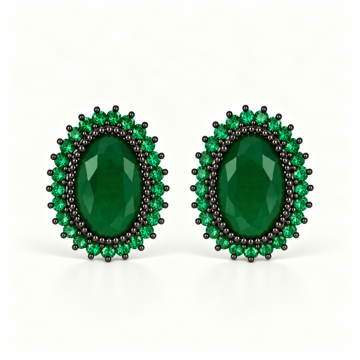 BRINCO FESTA VERDE CRISTAL FIXO OVAL CRAVEJADO MICRO ZIRCÔNIA