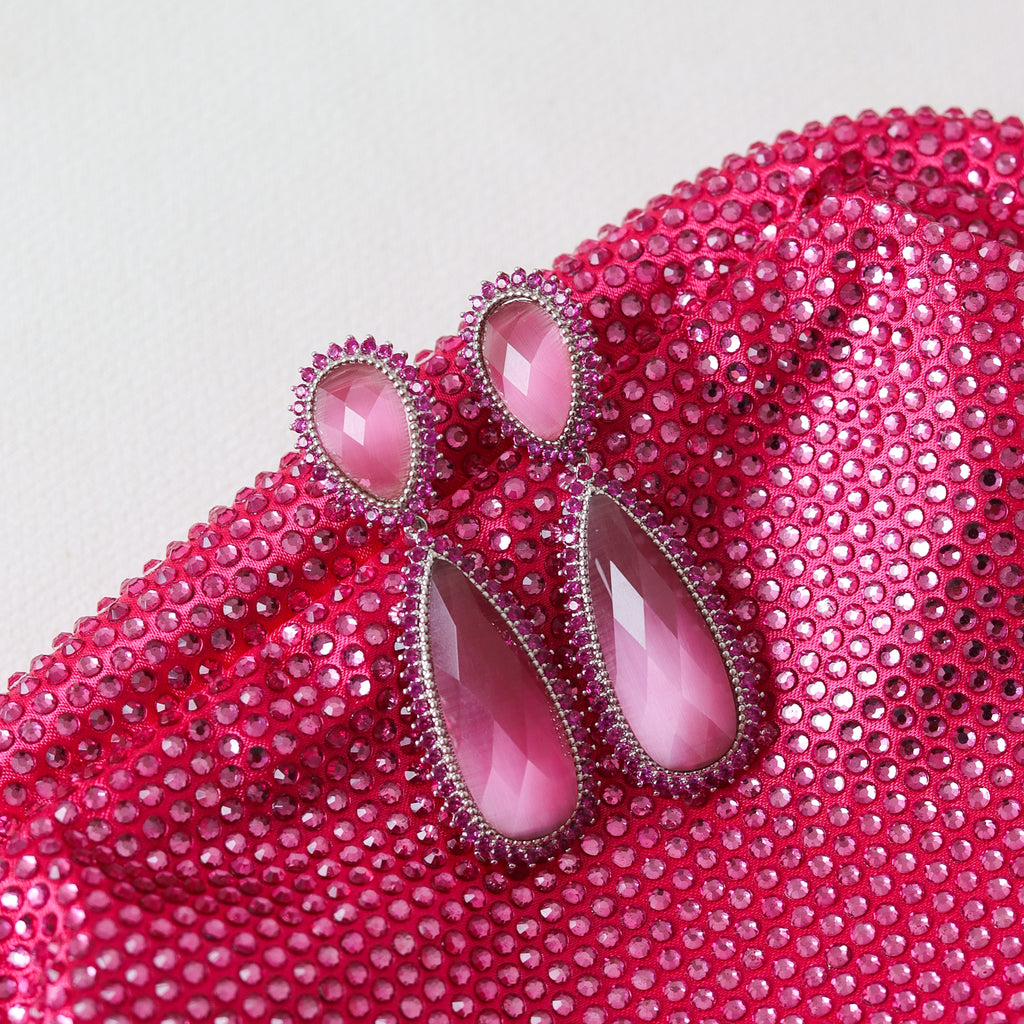 KIT FESTA: CLUTCH BRILHO ROSA + BRINCO FESTA ROSA